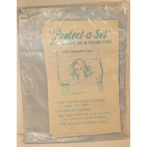VTG Protect A Set Acetate Satin Pillow Case Baby Blue